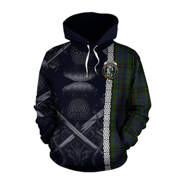 MacInnes (McInnes) Tartan Cotton Hoodie with Family Crest Cross Sword Thistle Celtic Vibes