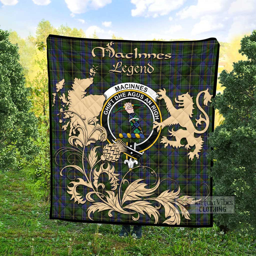 Tartan Vibes Clothing MacInnes (McInnes) Tartan Quilt with Family Crest and Scottish Symbol Style