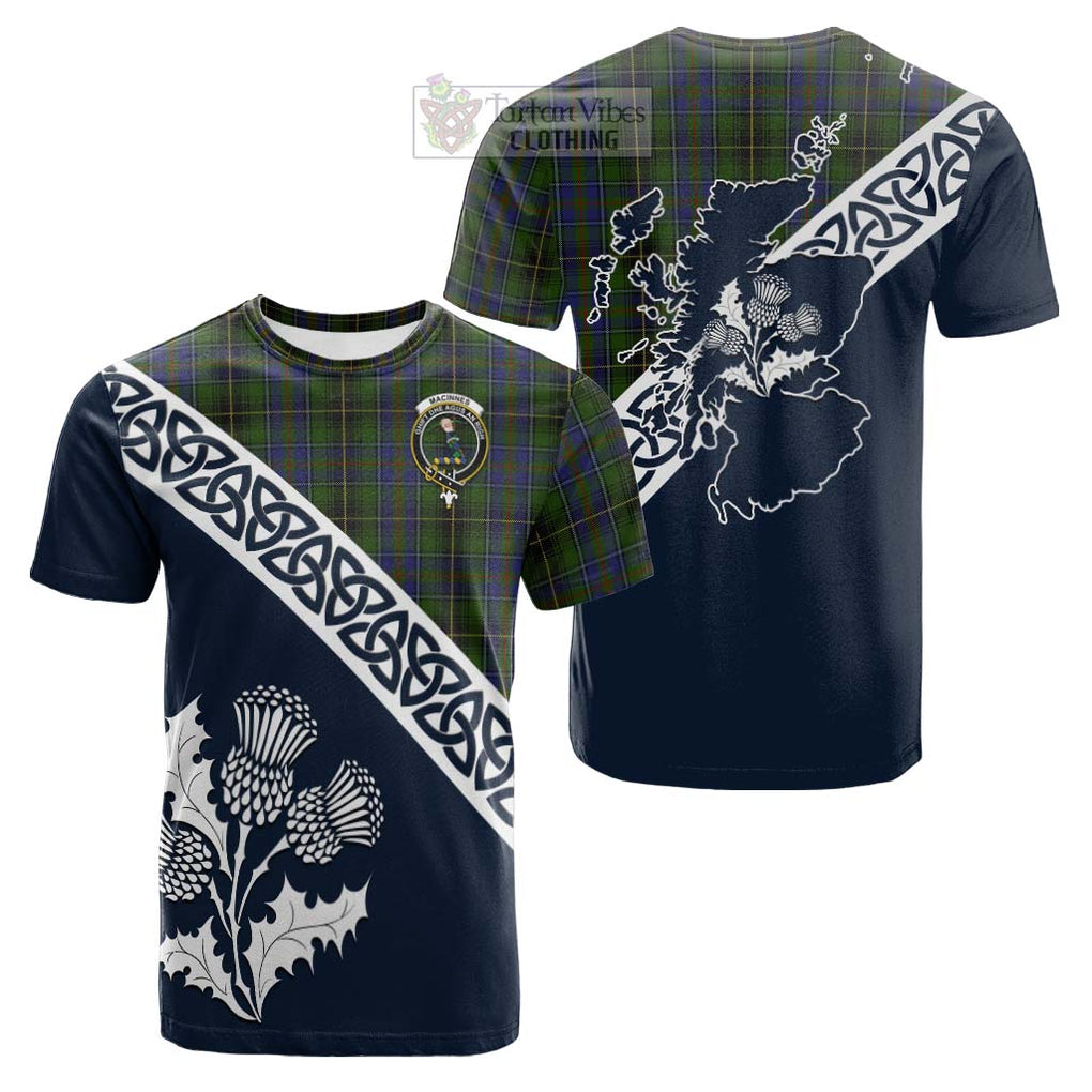 Tartan Vibes Clothing MacInnes (McInnes) Tartan Cotton T-shirt Featuring Thistle and Scotland Map