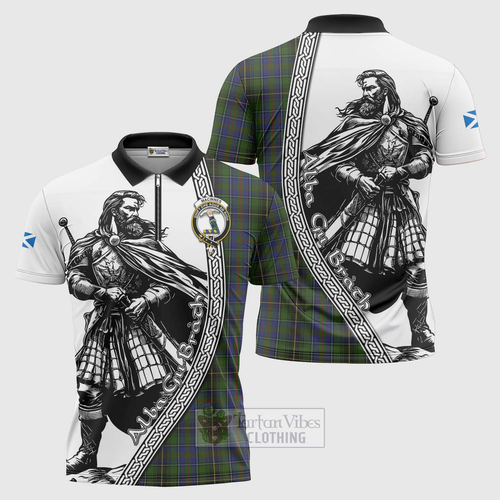 Tartan Vibes Clothing MacInnes (McInnes) Tartan Clan Crest Zipper Polo Shirt with Highlander Warrior Celtic Style