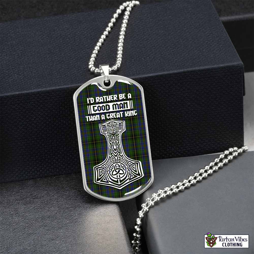 Tartan Vibes Clothing MacInnes (McInnes) Tartan Dog Tag Necklace Viking Mjolnir Style