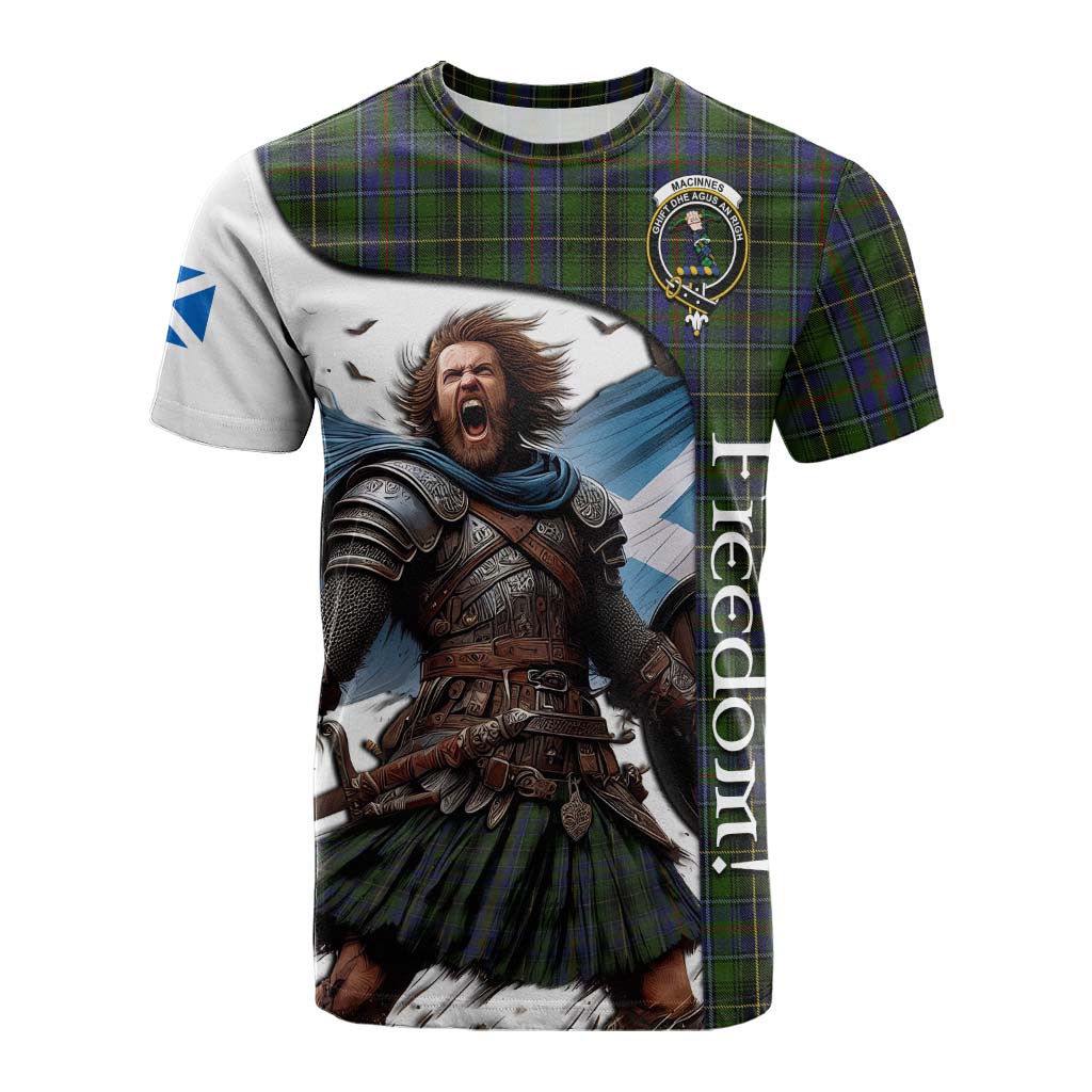 Tartan Vibes Clothing MacInnes (McInnes) Crest Tartan Cotton T-shirt Inspired by the Freedom of Scottish Warrior