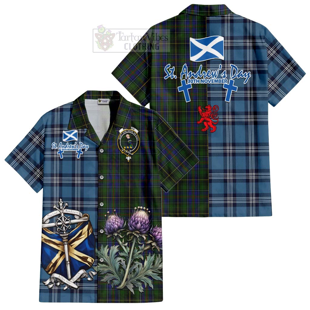 Tartan Vibes Clothing MacInnes (McInnes) Tartan Short Sleeve Button Shirt Happy St. Andrew's Day Half Tartan Style