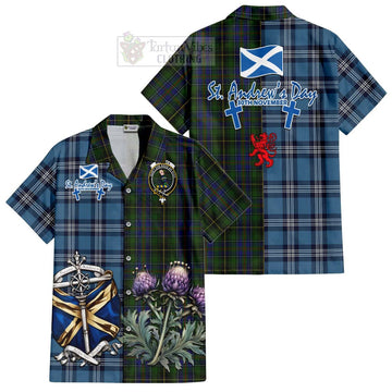 MacInnes (McInnes) Tartan Short Sleeve Button Shirt Happy St. Andrew's Day Half Tartan Style