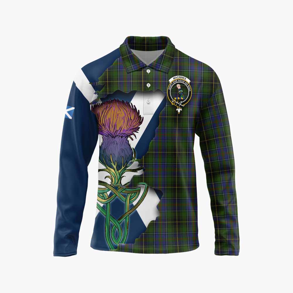 MacInnes (McInnes) Tartan Family Crest Long Sleeve Polo Shirt Scottish Thistle Celtic Inspired Unisex - Tartan Vibes Clothing