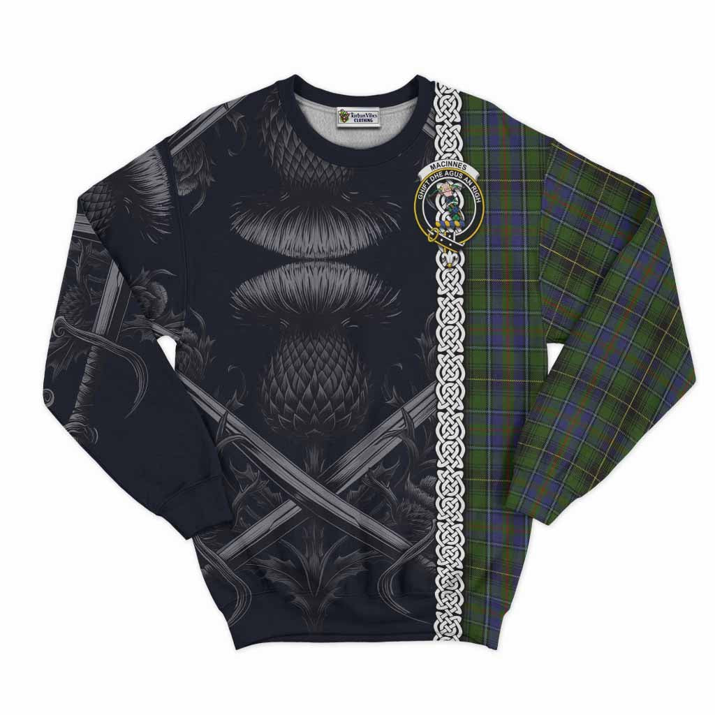 Tartan Vibes Clothing MacInnes (McInnes) Tartan Sweatshirt with Family Crest Cross Sword Thistle Celtic Vibes