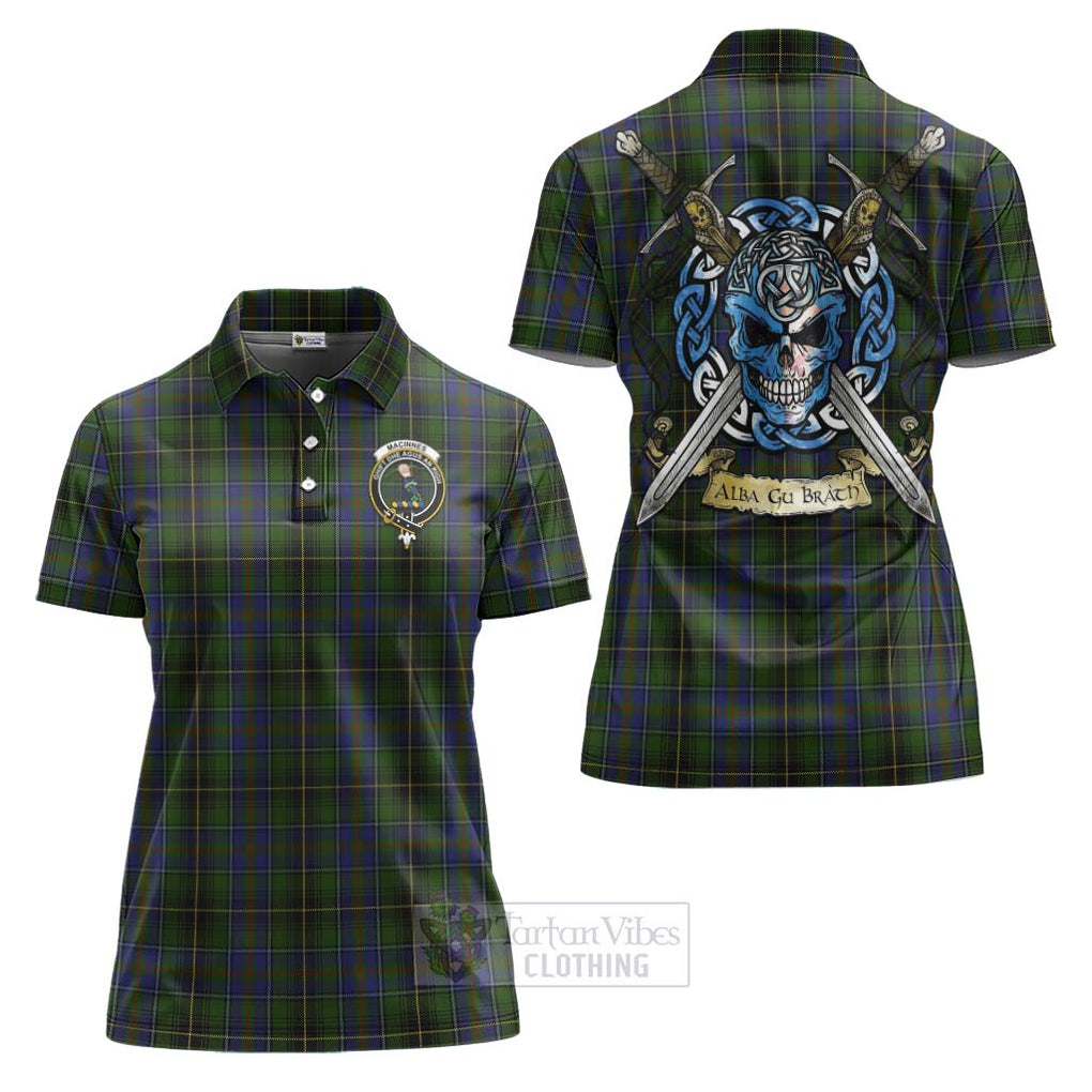 Tartan Vibes Clothing MacInnes (McInnes) Tartan Women's Polo Shirt with Family Crest Celtic Skull Style