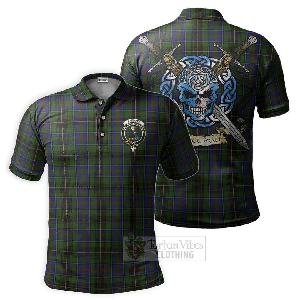 Tartan Vibes Clothing MacInnes (McInnes) Tartan Polo Shirt with Family Crest Celtic Skull Style