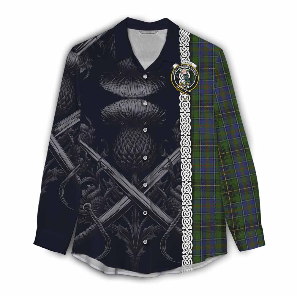 Tartan Vibes Clothing MacInnes (McInnes) Tartan Women's Casual Shirt with Family Crest Cross Sword Thistle Celtic Vibes