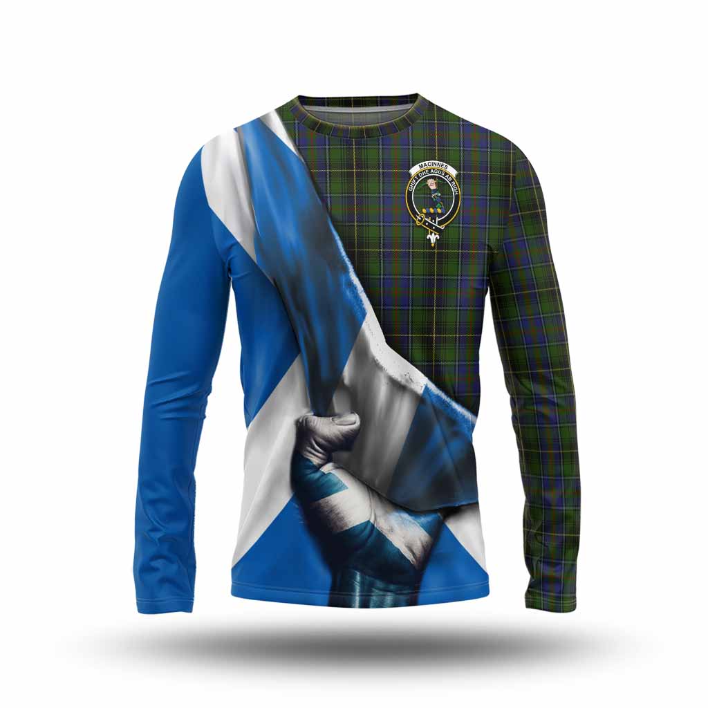 Tartan Vibes Clothing MacInnes (McInnes) Tartan Long Sleeve T-Shirt with Family Crest Scotland Patriotic Style