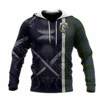 MacInnes (McInnes) Tartan Knitted Hoodie with Family Crest Cross Sword Thistle Celtic Vibes