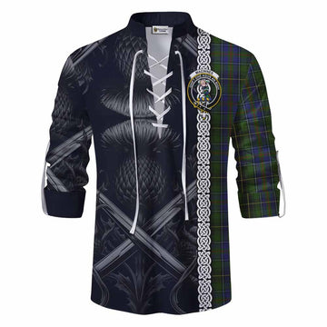 MacInnes (McInnes) Tartan Ghillie Kilt Shirt with Family Crest Cross Sword Thistle Celtic Vibes