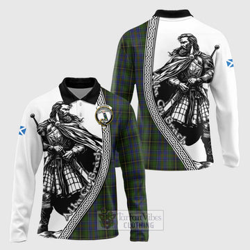 MacInnes (McInnes) Tartan Clan Crest Long Sleeve Polo Shirt with Highlander Warrior Celtic Style