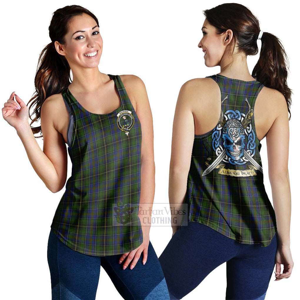 Tartan Vibes Clothing MacInnes (McInnes) Tartan Women's Racerback Tanks with Family Crest Celtic Skull Style