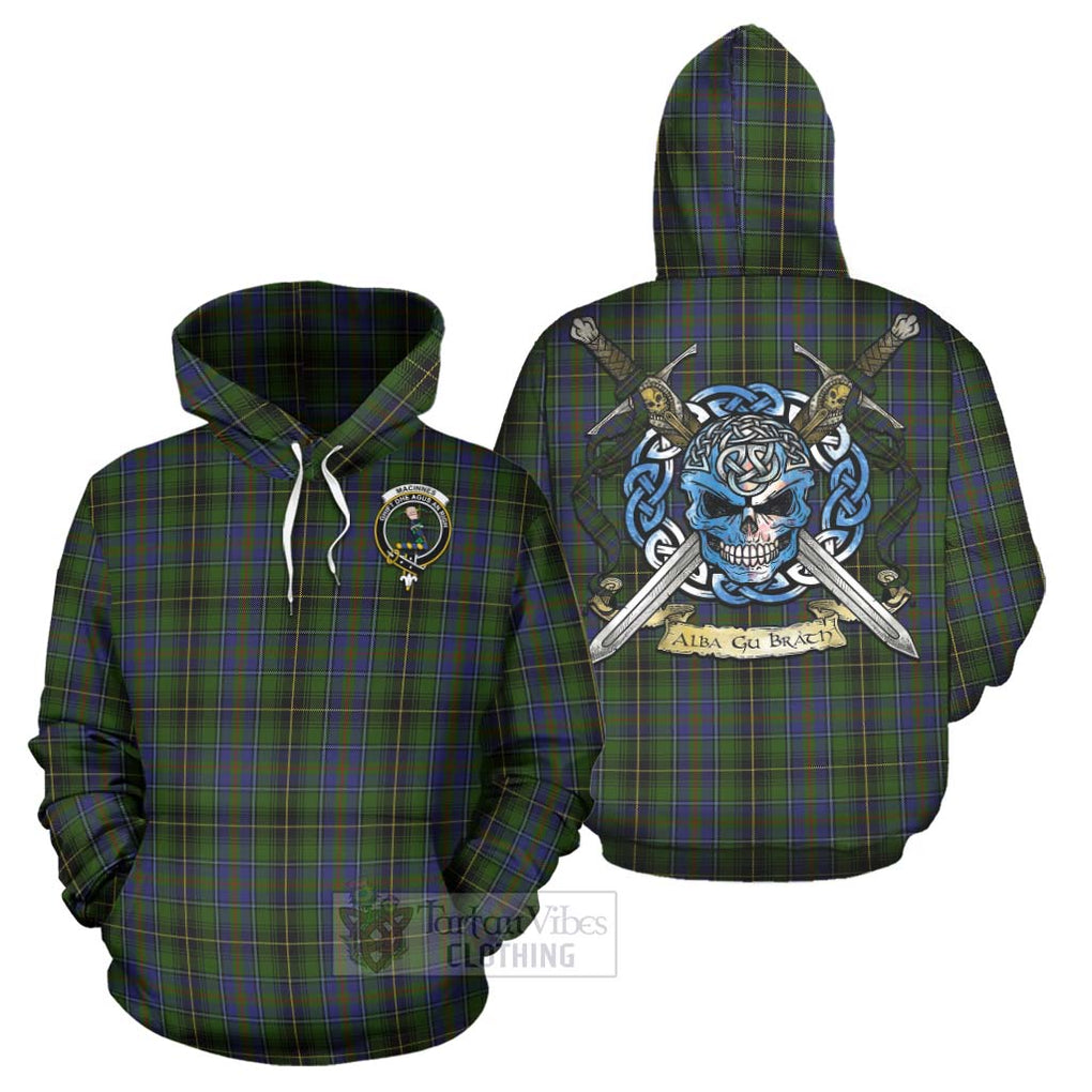 Tartan Vibes Clothing MacInnes (McInnes) Tartan Hoodie with Family Crest Celtic Skull Style