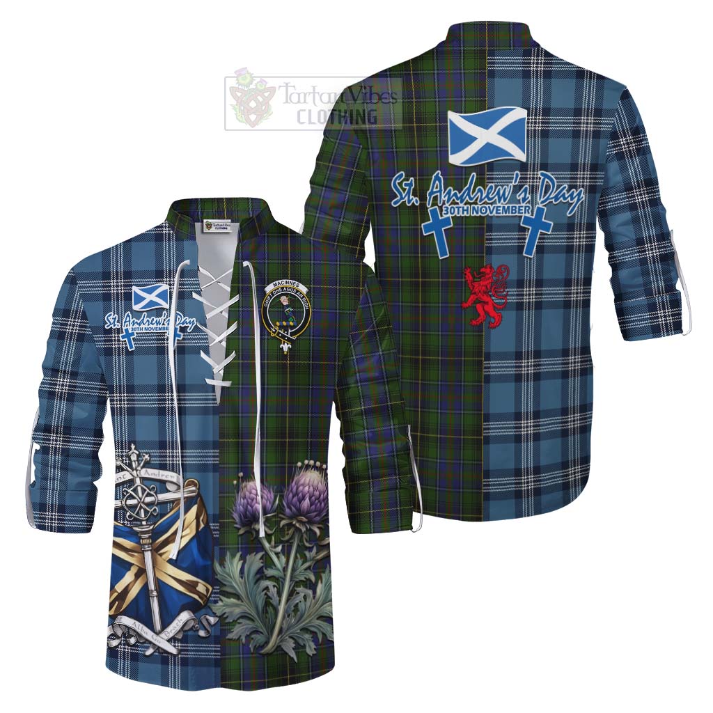 Tartan Vibes Clothing MacInnes (McInnes) Tartan Ghillie Kilt Shirt Happy St. Andrew's Day Half Tartan Style