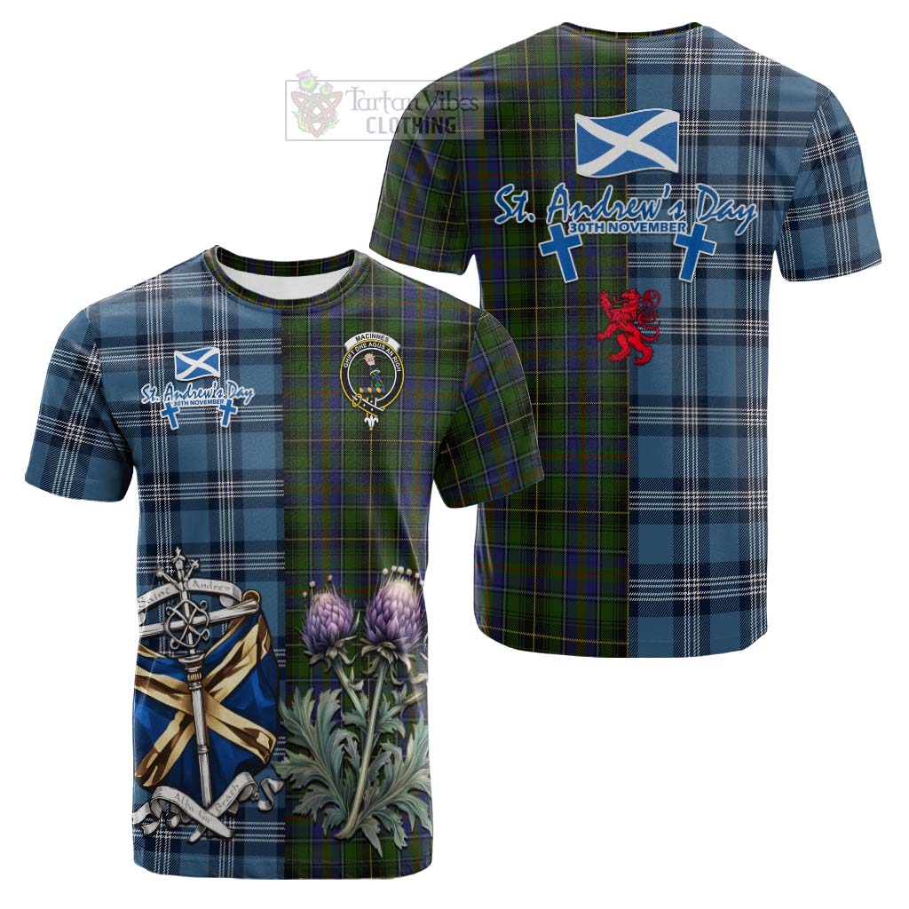 Tartan Vibes Clothing MacInnes (McInnes) Tartan Cotton T-shirt Happy St. Andrew's Day Half Tartan Style