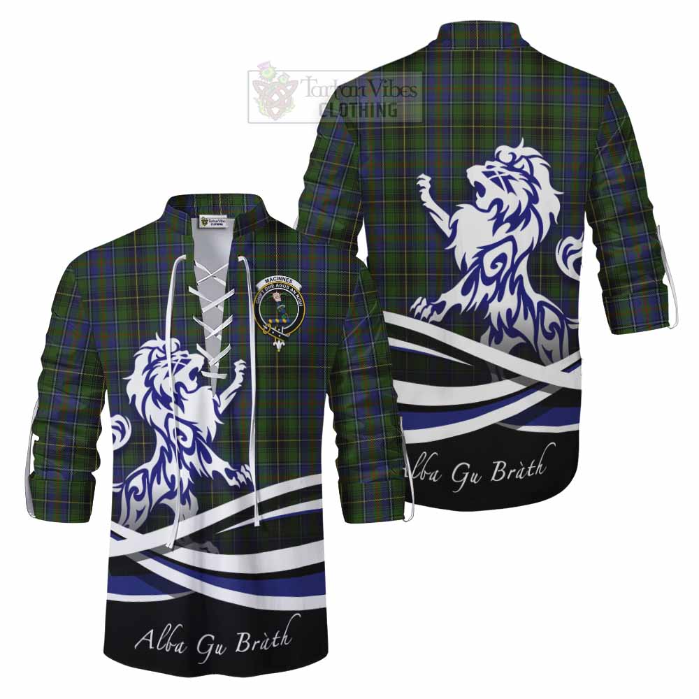 Tartan Vibes Clothing MacInnes (McInnes) Tartan Ghillie Kilt Shirt with Alba Gu Brath Regal Lion Emblem