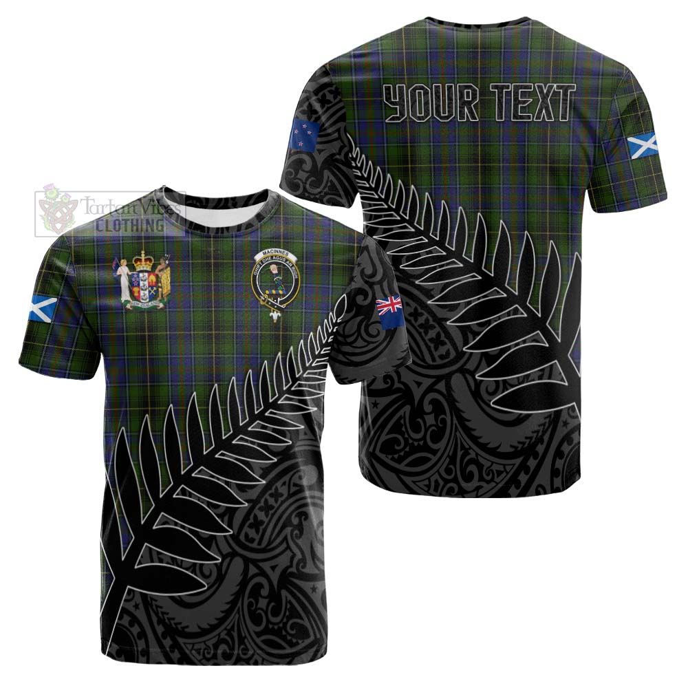 Tartan Vibes Clothing MacInnes (McInnes) Crest Tartan Cotton T-shirt with New Zealand Silver Fern Half Style