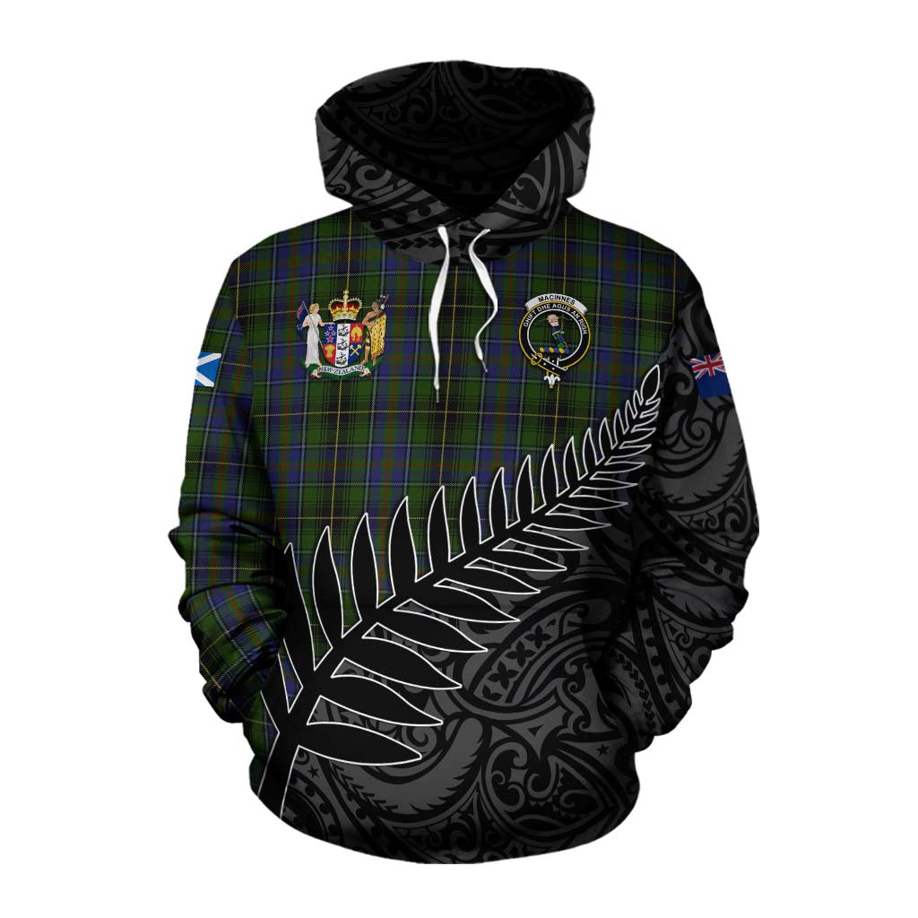 Tartan Vibes Clothing MacInnes (McInnes) Crest Tartan Cotton Hoodie with New Zealand Silver Fern Half Style