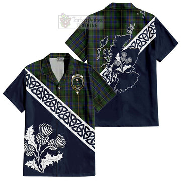 MacInnes (McInnes) Tartan Short Sleeve Button Shirt Featuring Thistle and Scotland Map