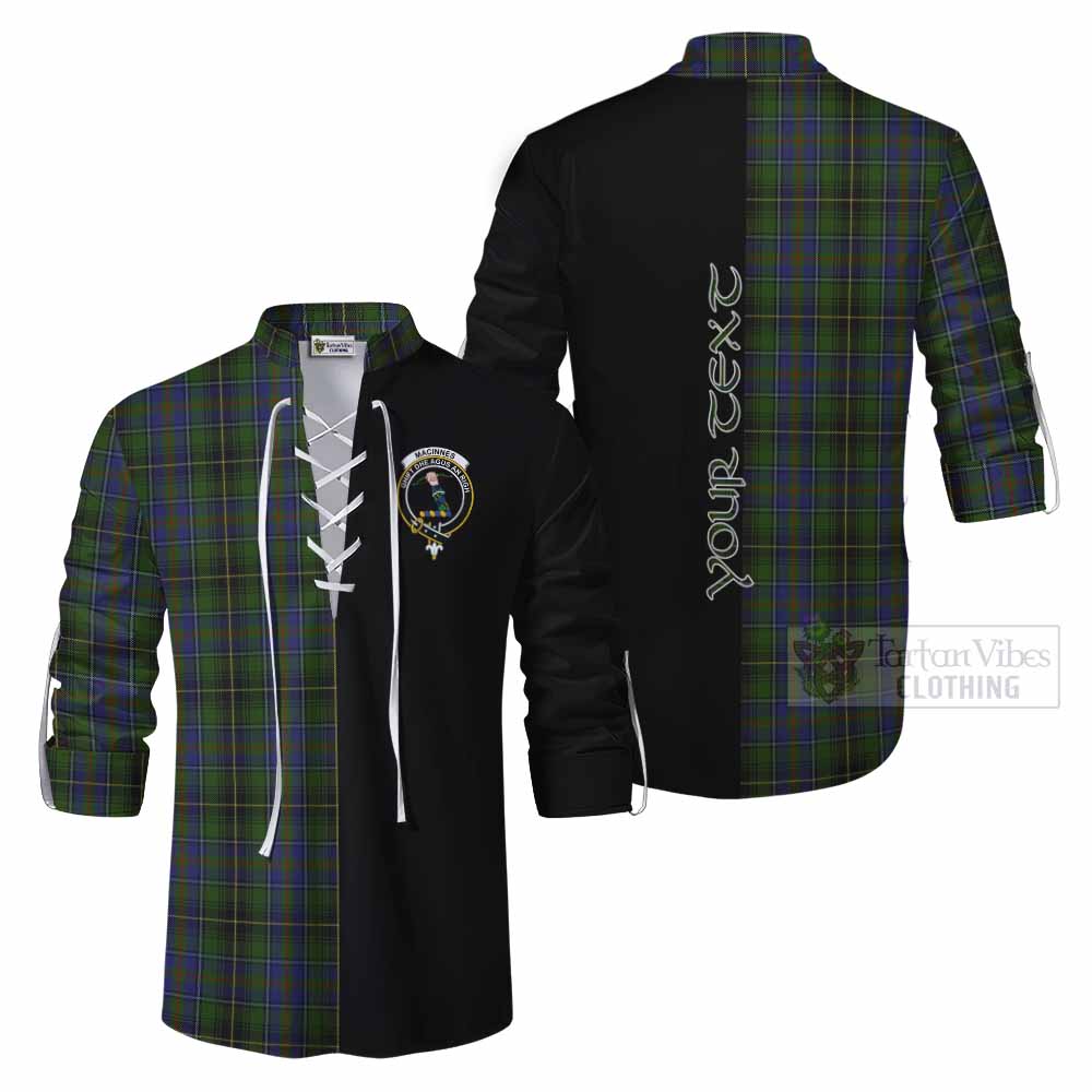 Tartan Vibes Clothing MacInnes (McInnes) Tartan Ghillie Kilt Shirt with Family Crest and Half Of Me Style