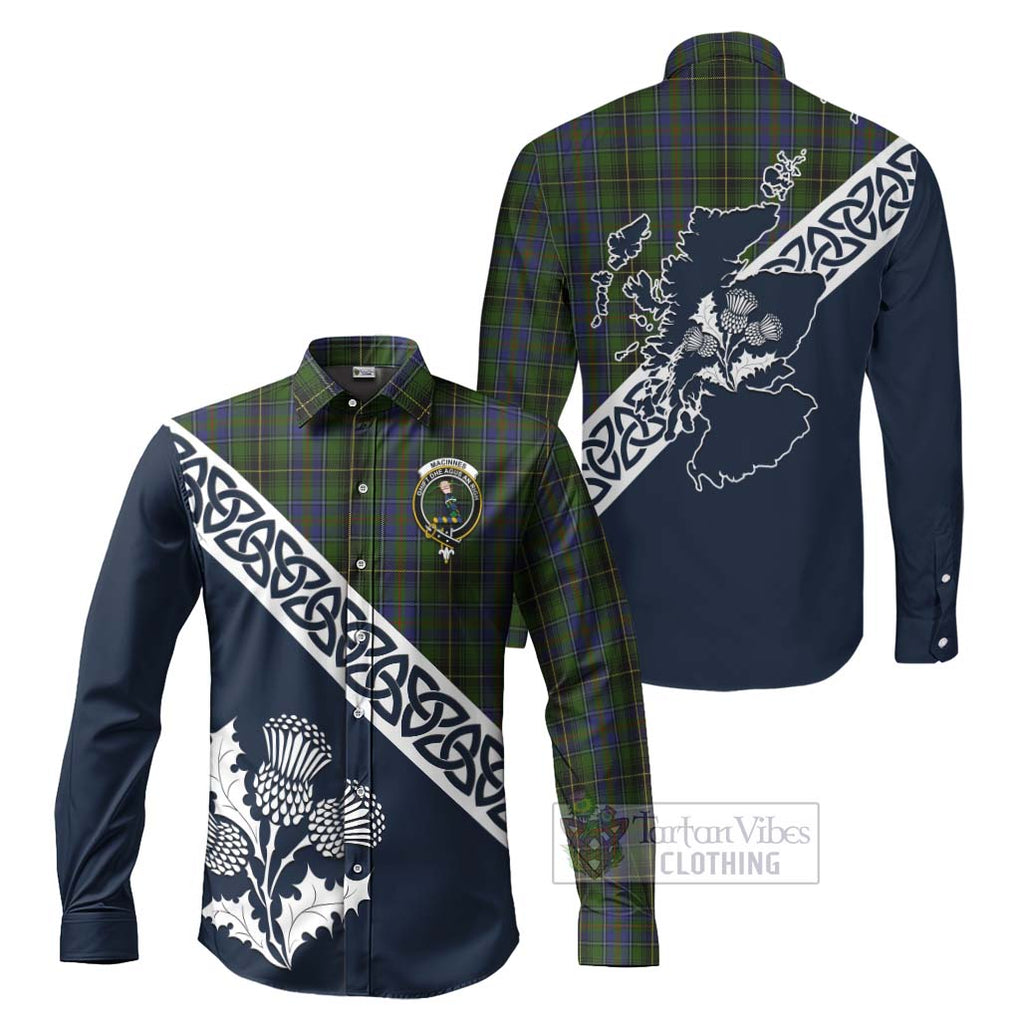 MacInnes (McInnes) Tartan Long Sleeve Button Shirt Featuring Thistle and Scotland Map Men's Shirt S - Tartan Vibes Clothing