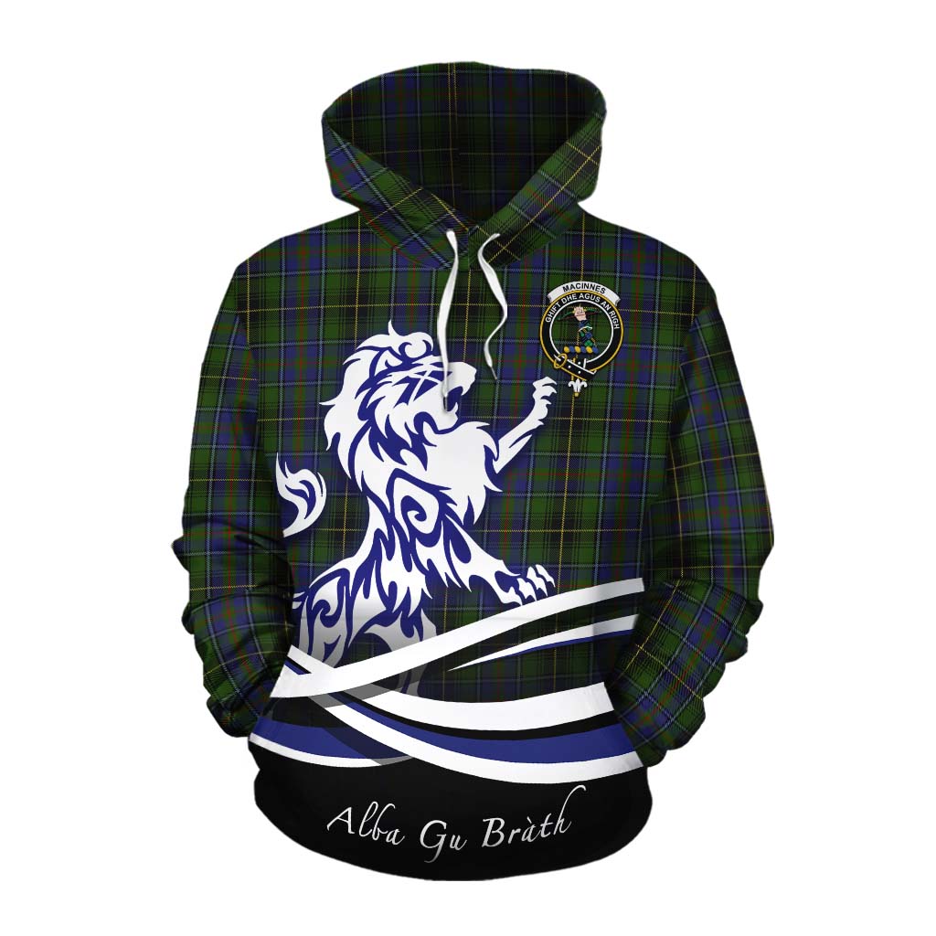 Tartan Vibes Clothing MacInnes (McInnes) Tartan Cotton Hoodie with Alba Gu Brath Regal Lion Emblem