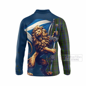 MacInnes (McInnes) Tartan Family Crest Long Sleeve Polo Shirt with Scottish Majestic Lion