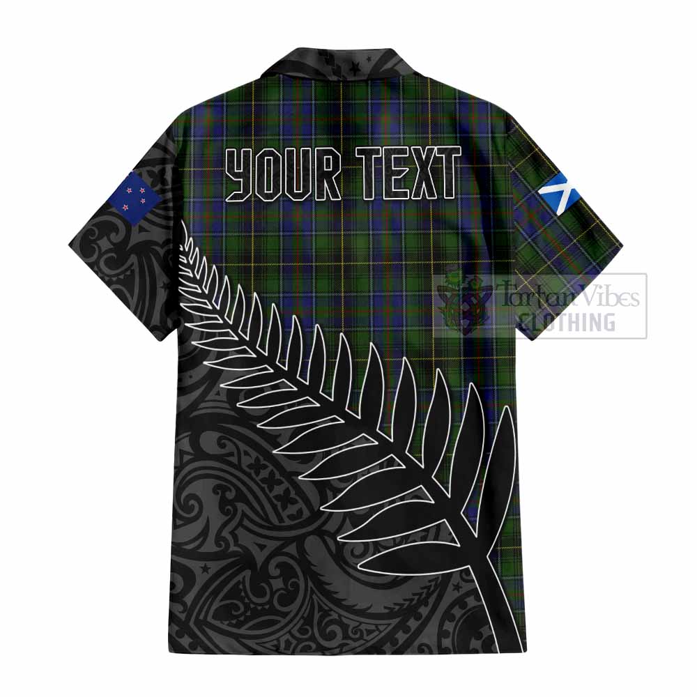 Tartan Vibes Clothing MacInnes (McInnes) Crest Tartan Short Sleeve Button Shirt with New Zealand Silver Fern Half Style