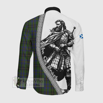 MacInnes (McInnes) Tartan Clan Crest Long Sleeve Button Shirt with Highlander Warrior Celtic Style