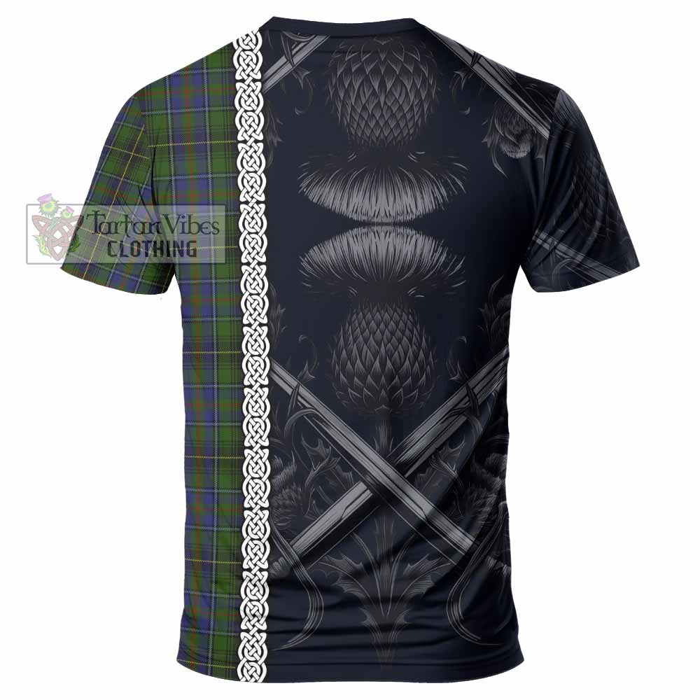 Tartan Vibes Clothing MacInnes (McInnes) Tartan T-Shirt with Family Crest Cross Sword Thistle Celtic Vibes