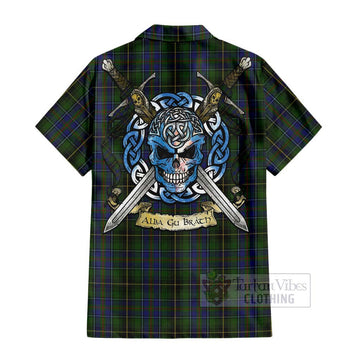 MacInnes (McInnes) Tartan Short Sleeve Button Shirt with Family Crest Celtic Skull Style