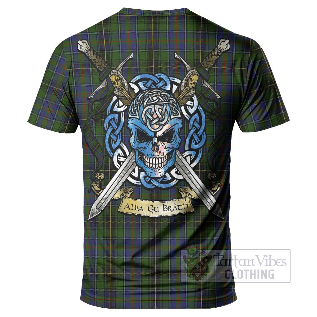 Tartan Vibes Clothing MacInnes (McInnes) Tartan T-Shirt with Family Crest Celtic Skull Style