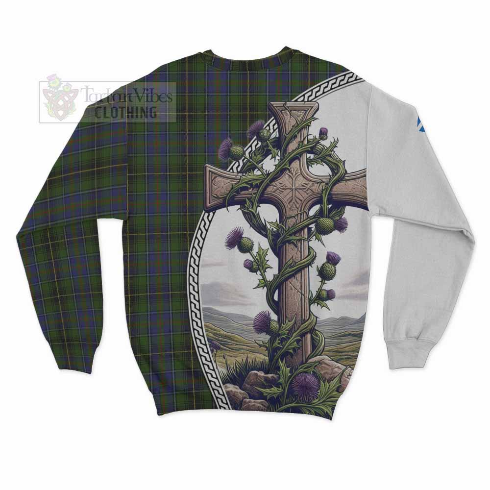 Tartan Vibes Clothing MacInnes (McInnes) Tartan Sweatshirt with Family Crest and St. Andrew's Cross Accented by Thistle Vines