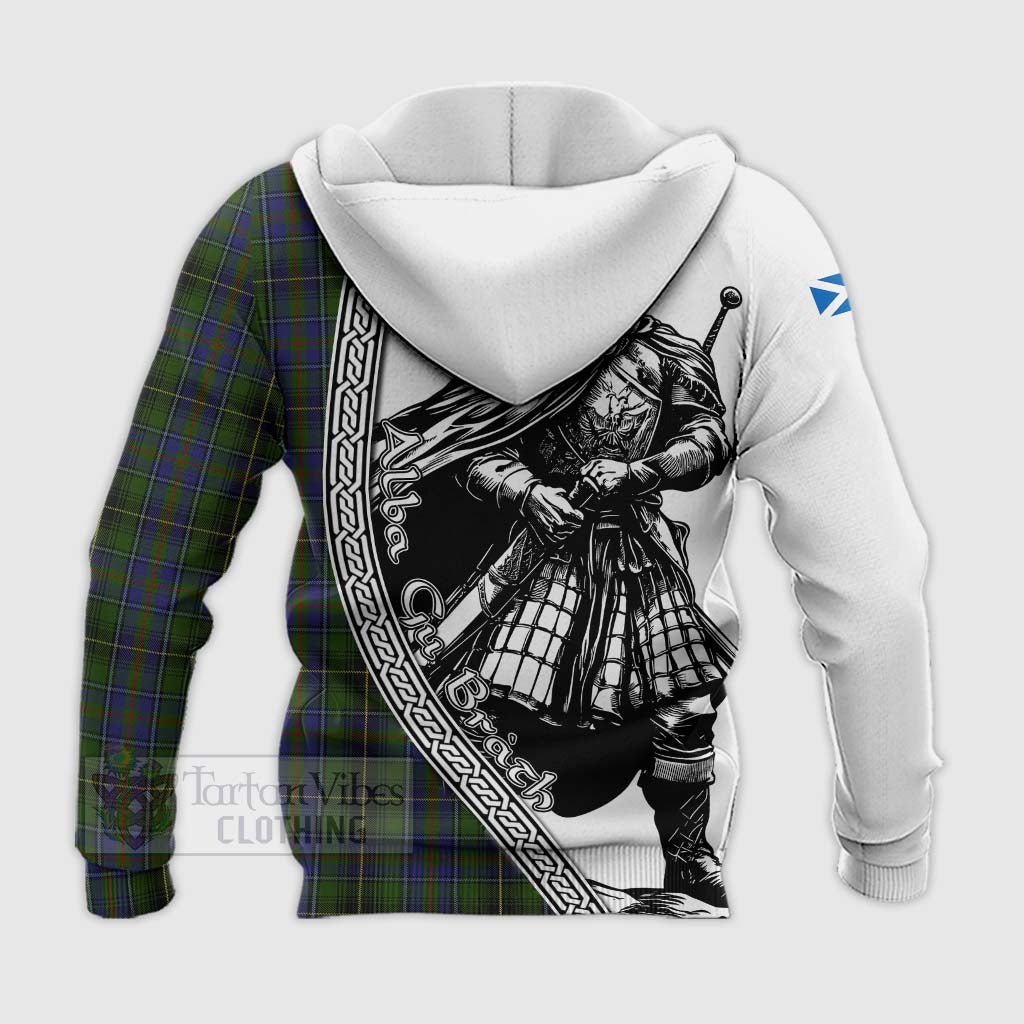 Tartan Vibes Clothing MacInnes (McInnes) Tartan Clan Crest Knitted Hoodie with Highlander Warrior Celtic Style