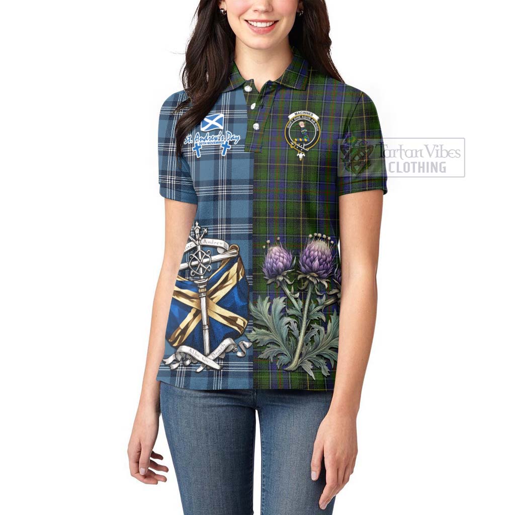 Tartan Vibes Clothing MacInnes (McInnes) Tartan Women's Polo Shirt Happy St. Andrew's Day Half Tartan Style