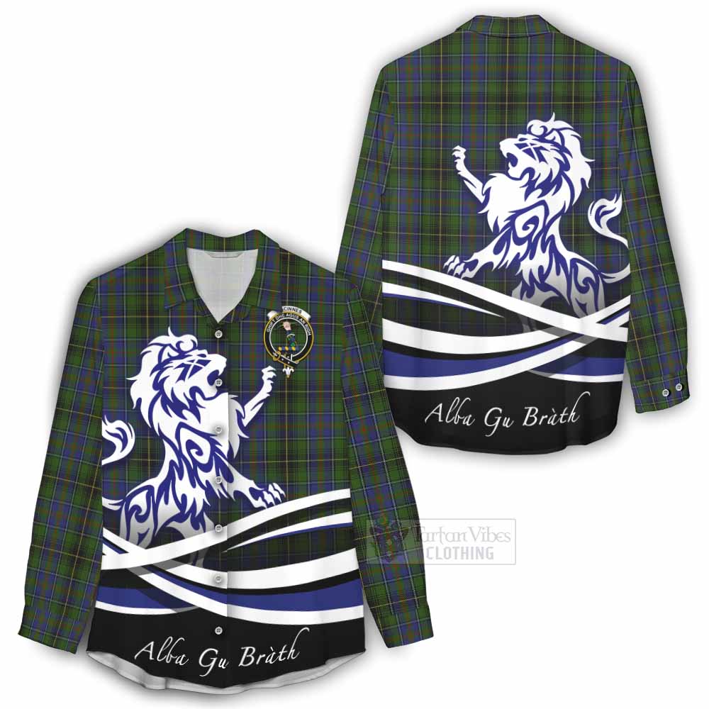 Tartan Vibes Clothing MacInnes (McInnes) Tartan Women's Casual Shirt with Alba Gu Brath Regal Lion Emblem