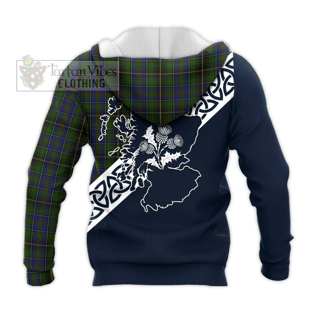 Tartan Vibes Clothing MacInnes (McInnes) Tartan Knitted Hoodie Featuring Thistle and Scotland Map