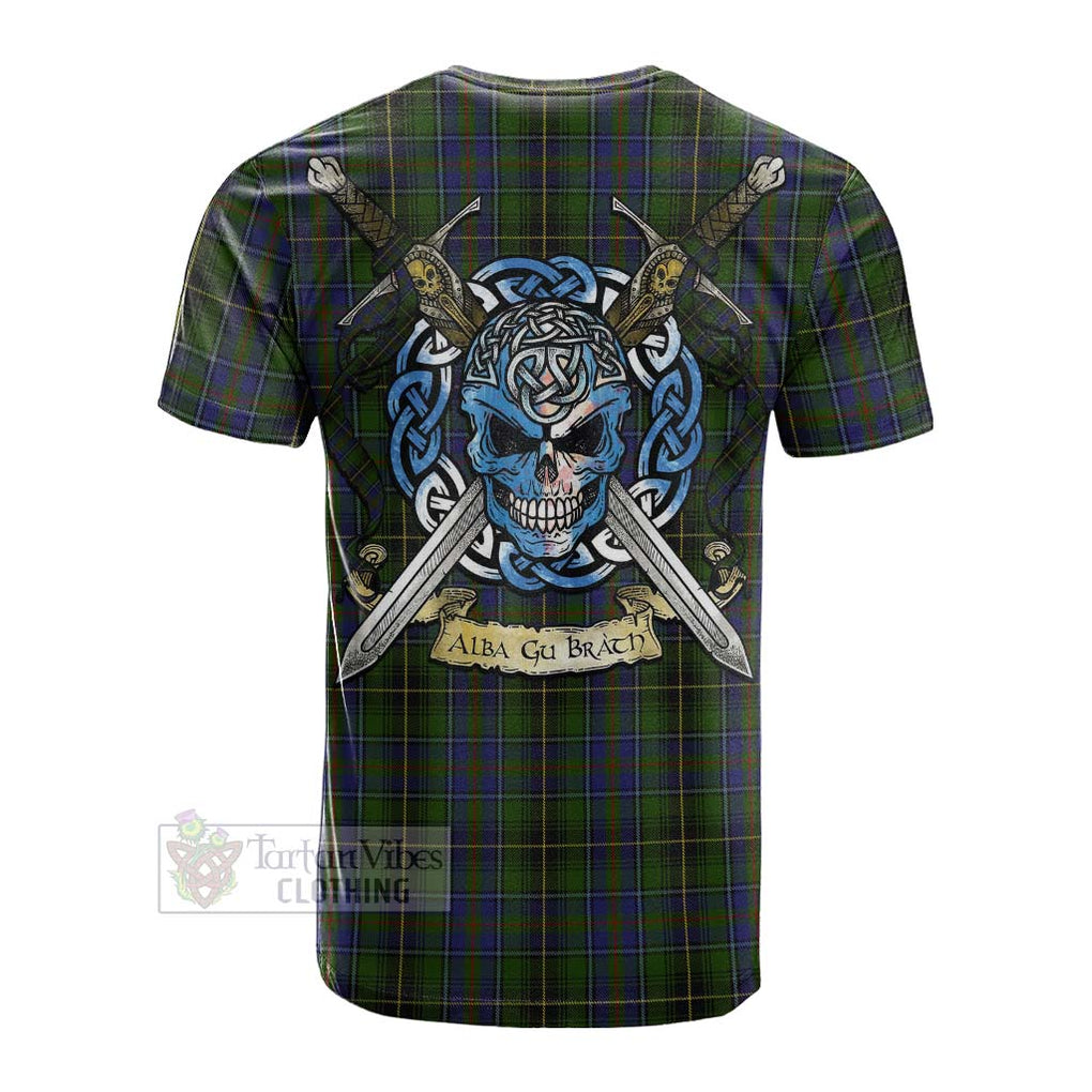 Tartan Vibes Clothing MacInnes (McInnes) Tartan Cotton T-shirt with Family Crest Celtic Skull Style