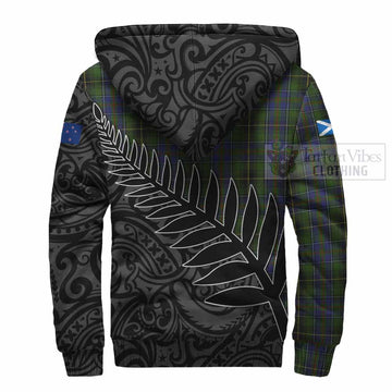 MacInnes (McInnes) Crest Tartan Sherpa Hoodie with New Zealand Silver Fern Half Style