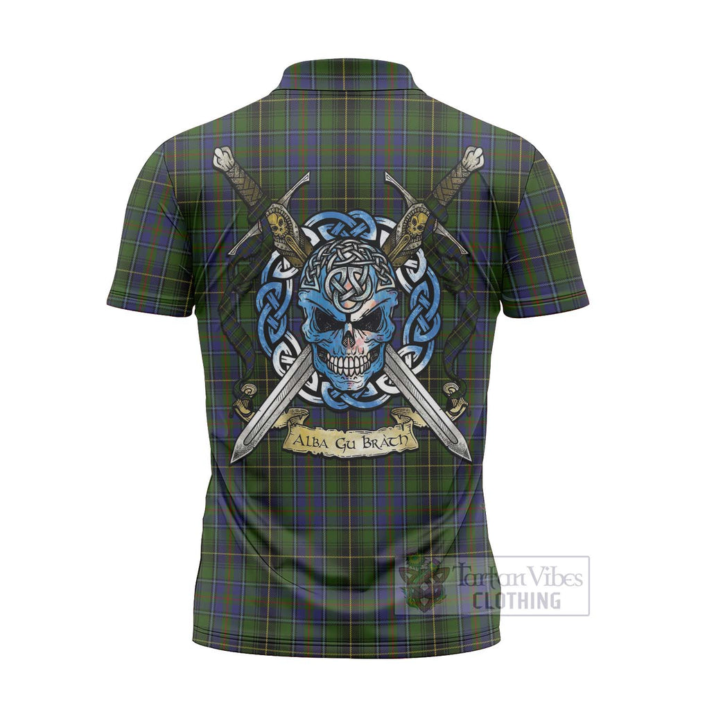 Tartan Vibes Clothing MacInnes (McInnes) Tartan Zipper Polo Shirt with Family Crest Celtic Skull Style