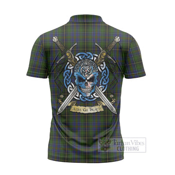 MacInnes (McInnes) Tartan Zipper Polo Shirt with Family Crest Celtic Skull Style