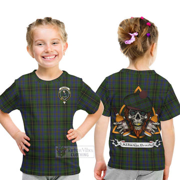 MacInnes (McInnes) Tartan Kid T-Shirt with Family Crest and Bearded Skull Holding Bottles of Whiskey - Tartan Vibes Clothing