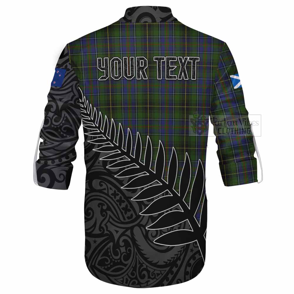 Tartan Vibes Clothing MacInnes (McInnes) Crest Tartan Ghillie Kilt Shirt with New Zealand Silver Fern Half Style