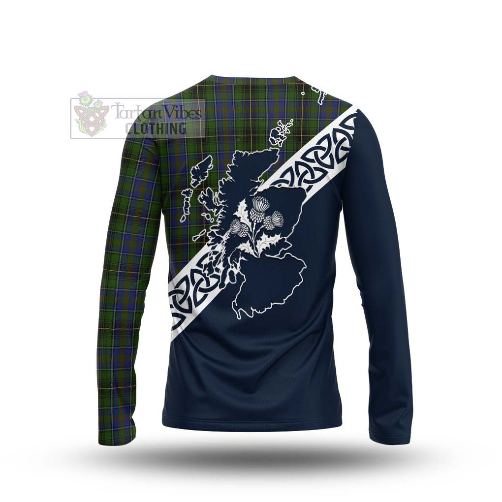 Tartan Vibes Clothing MacInnes (McInnes) Tartan Long Sleeve T-Shirt Featuring Thistle and Scotland Map