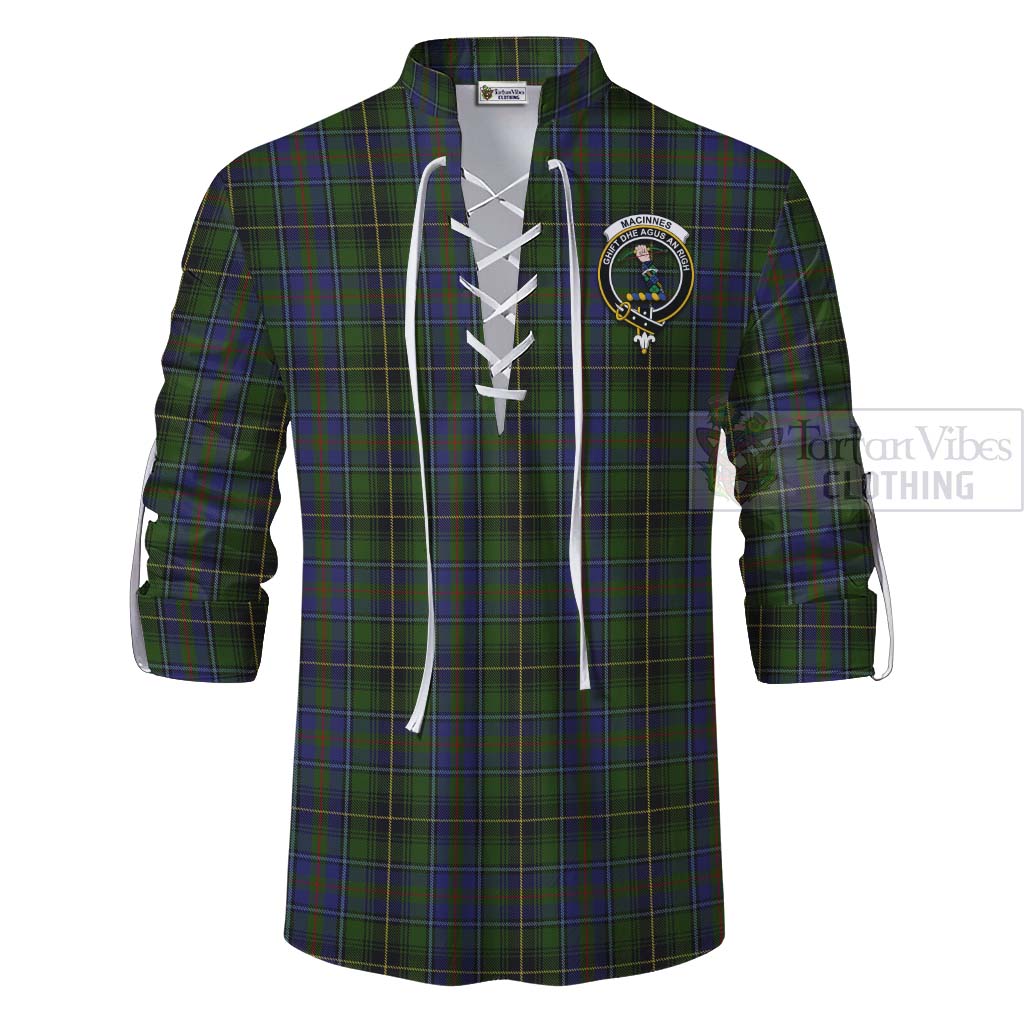 Tartan Vibes Clothing MacInnes (McInnes) Tartan Ghillie Kilt Shirt with Family Crest and Bearded Skull Holding Bottles of Whiskey