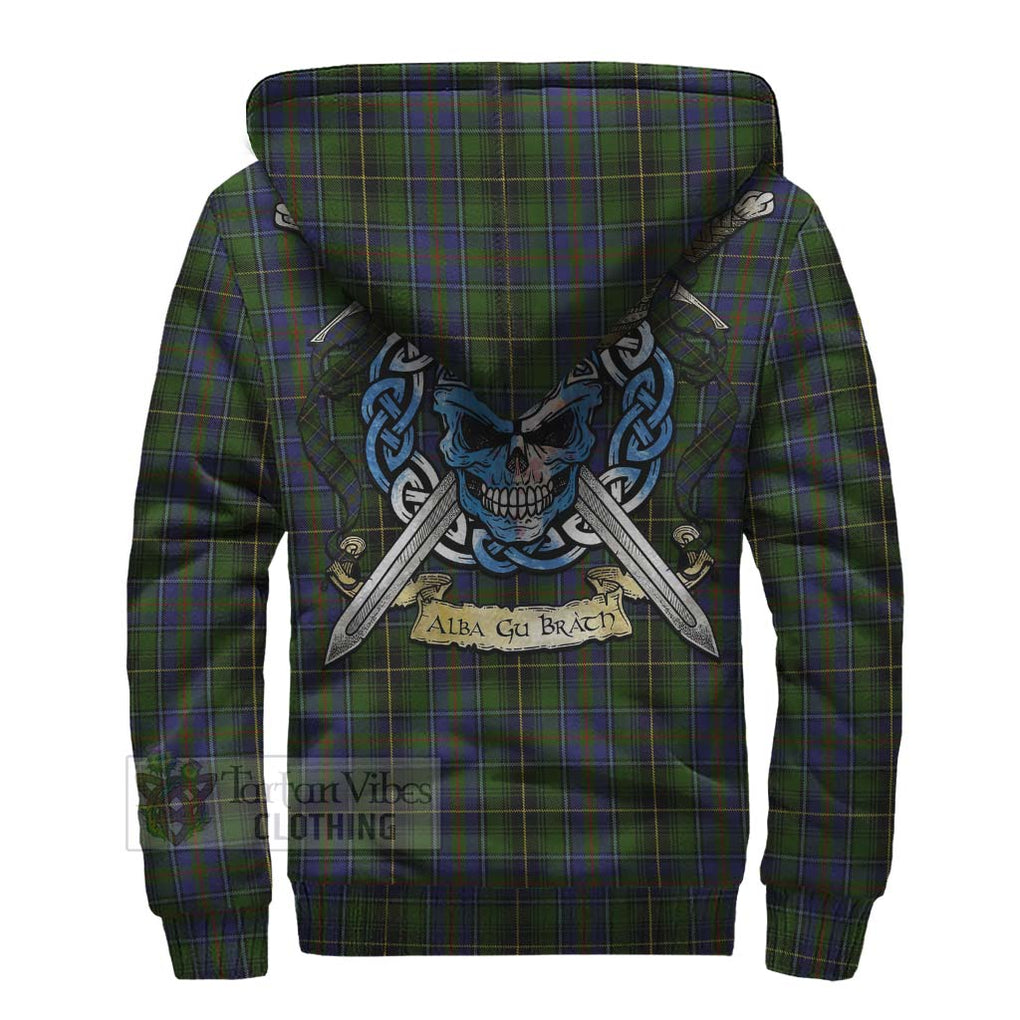 Tartan Vibes Clothing MacInnes (McInnes) Tartan Sherpa Hoodie with Family Crest Celtic Skull Style