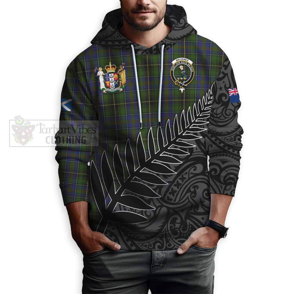 Tartan Vibes Clothing MacInnes (McInnes) Crest Tartan Hoodie with New Zealand Silver Fern Half Style