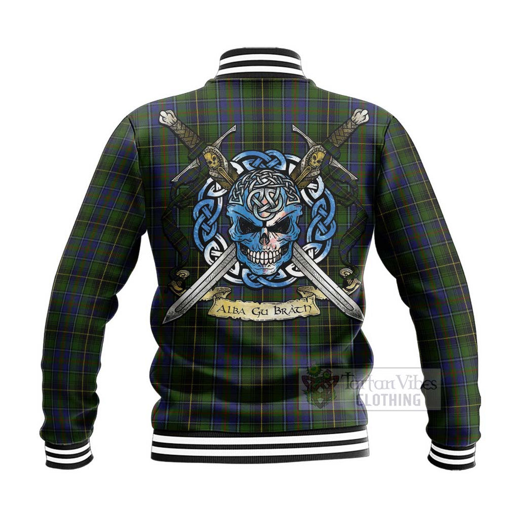 Tartan Vibes Clothing MacInnes (McInnes) Tartan Baseball Jacket with Family Crest Celtic Skull Style